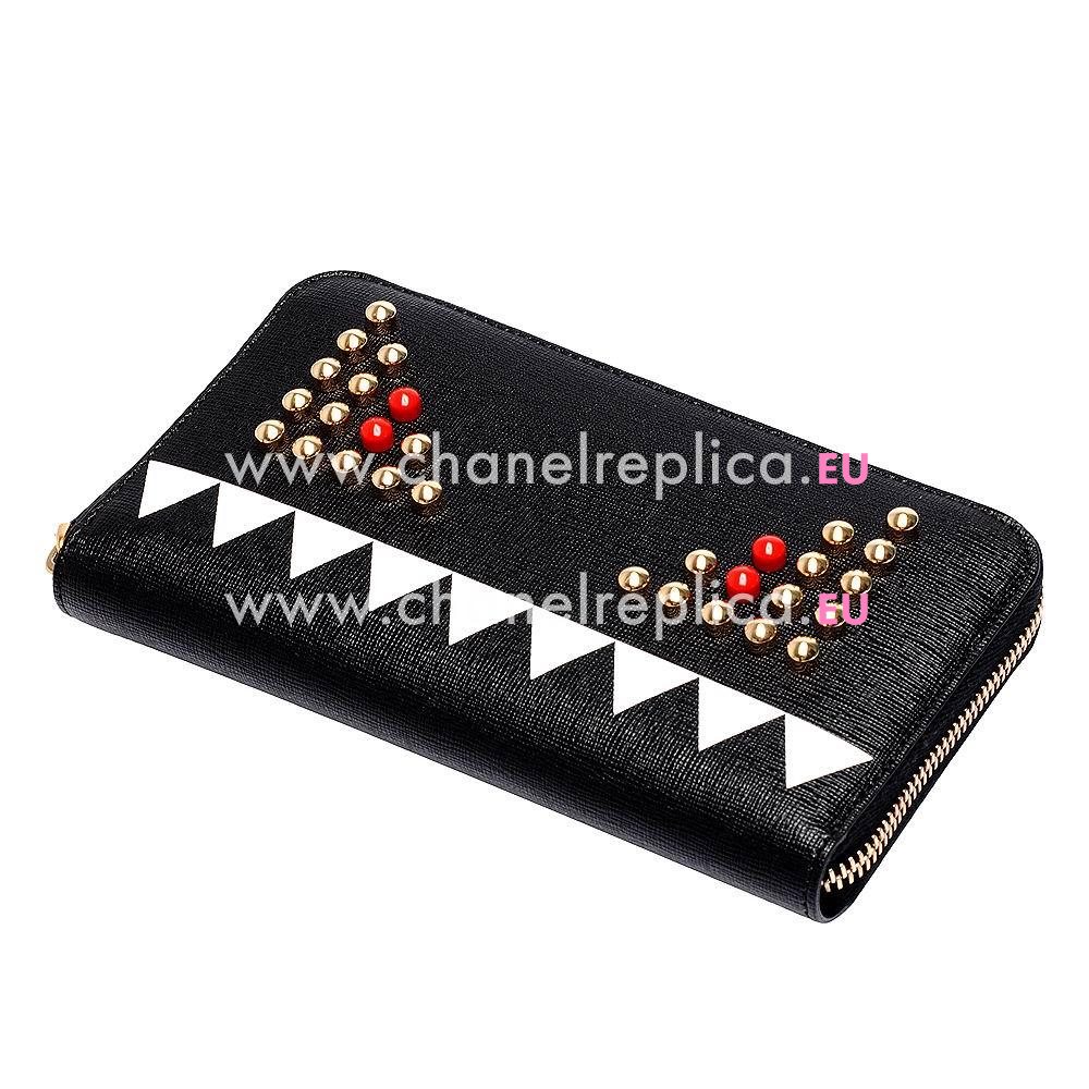 FENDI Classic Sawtooth Cowhide Leather Wallets Black F1548736