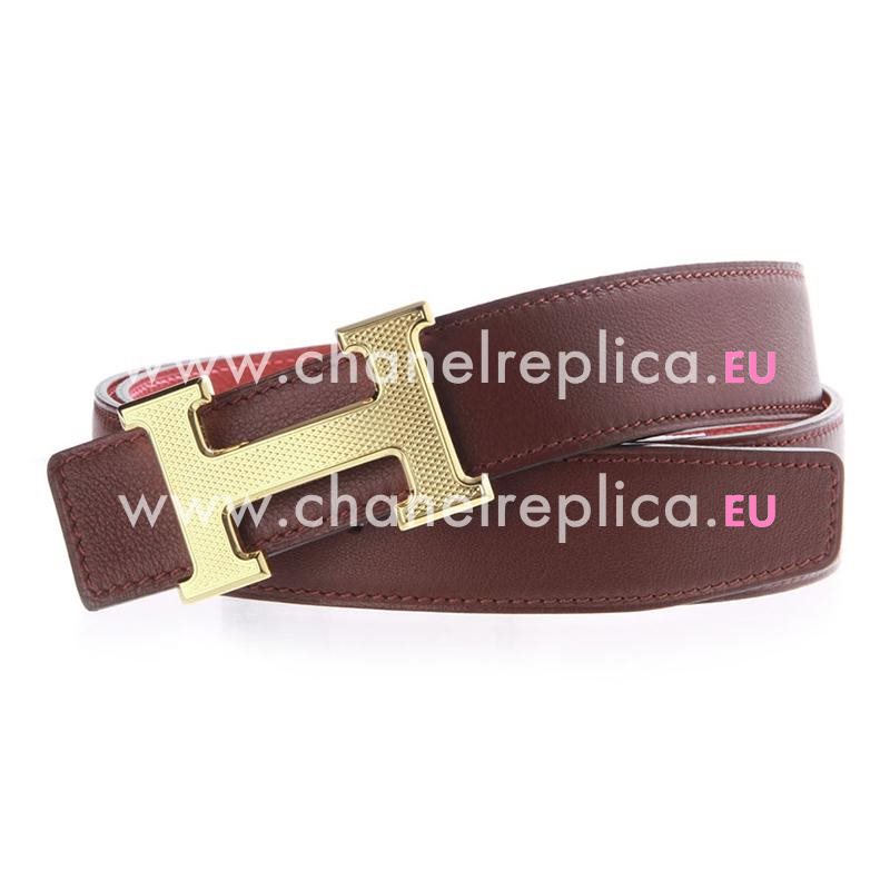 Hermes Gold H Red Epsom and Wine Red Box Leather Two-sided Belt H67N439