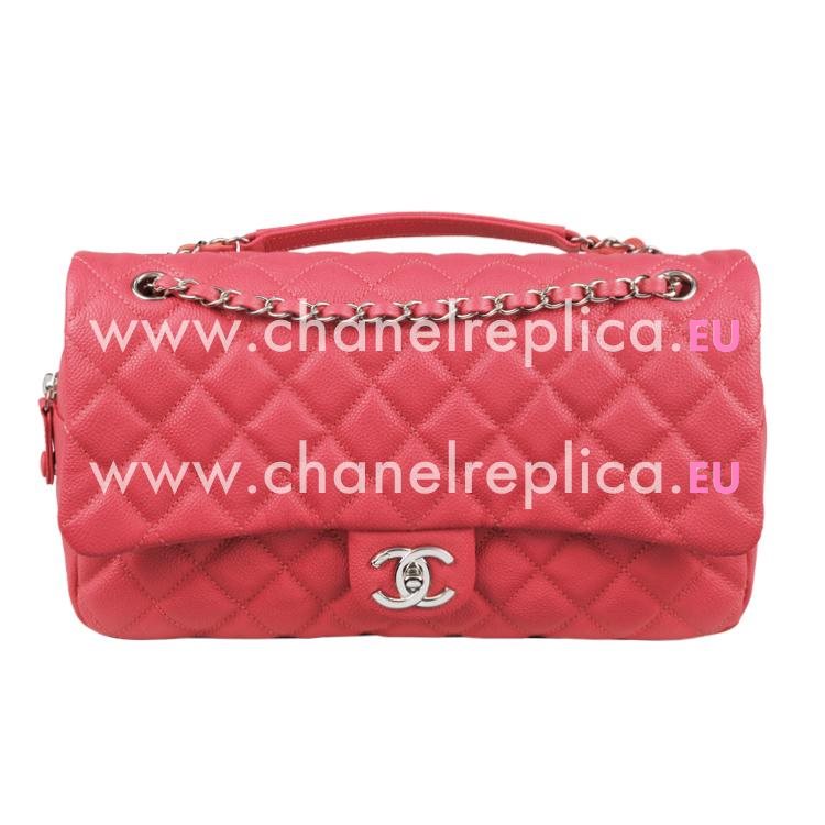 Chanel Easy Jumbo Caviar Leather Coco Bag Silver Chain Hot Pink A67742C