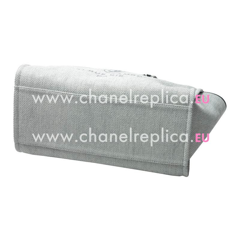 Chanel Deauville Double CC LOGO Denim Canvas Calfskin Silver Chain Bag A66941CLGREY