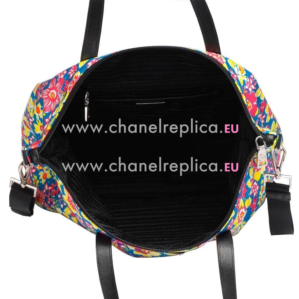 Prada Teaauto Stampat Classic Triangle Logo Flower Handle/Shoulder Bag Blue/Yellow PR61018024