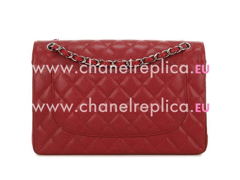 Chanel Caviar Jumbo Double Flap Bag Red Silver Chain A58600Y06500