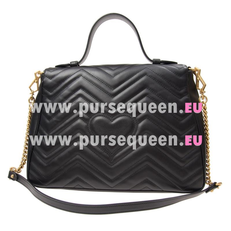 Gucci Black matelassé chevron Leathe GG Marmont medium Top Handle Bag 498109 DTDIT 1000