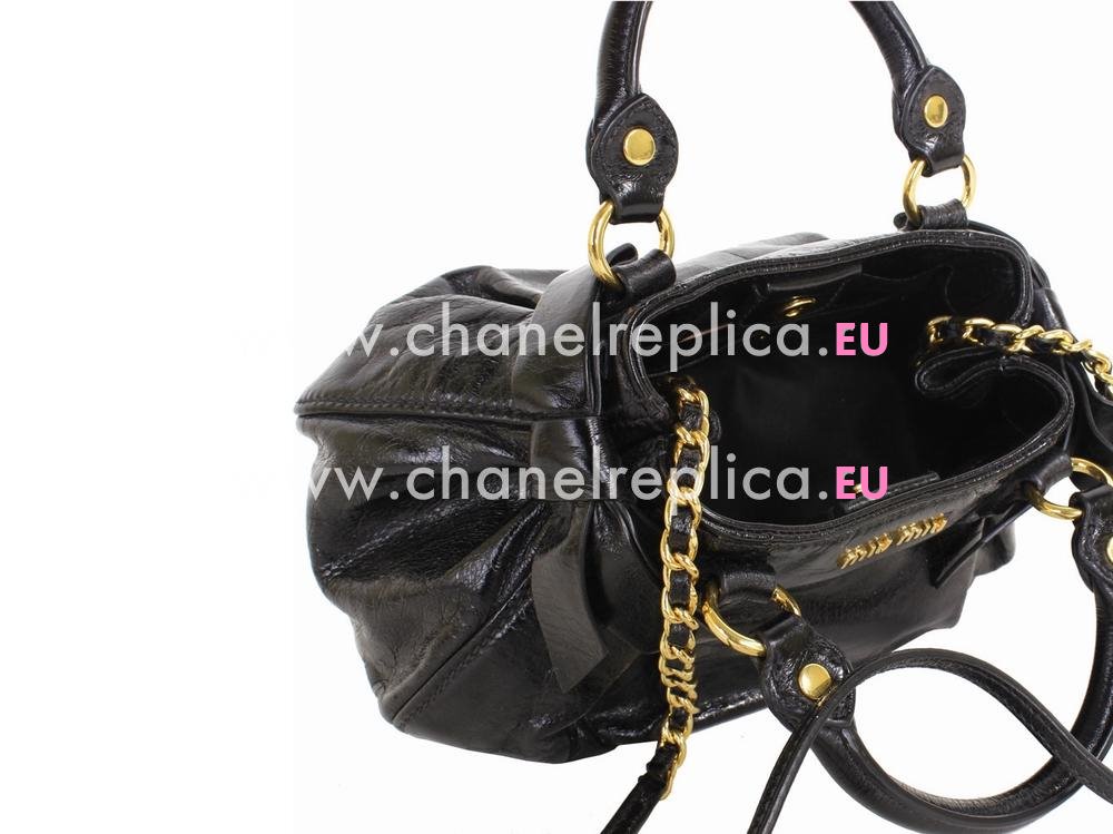Miu Miu Vitello Shiny Calfskin Mini Bow Bag Black RNN6385
