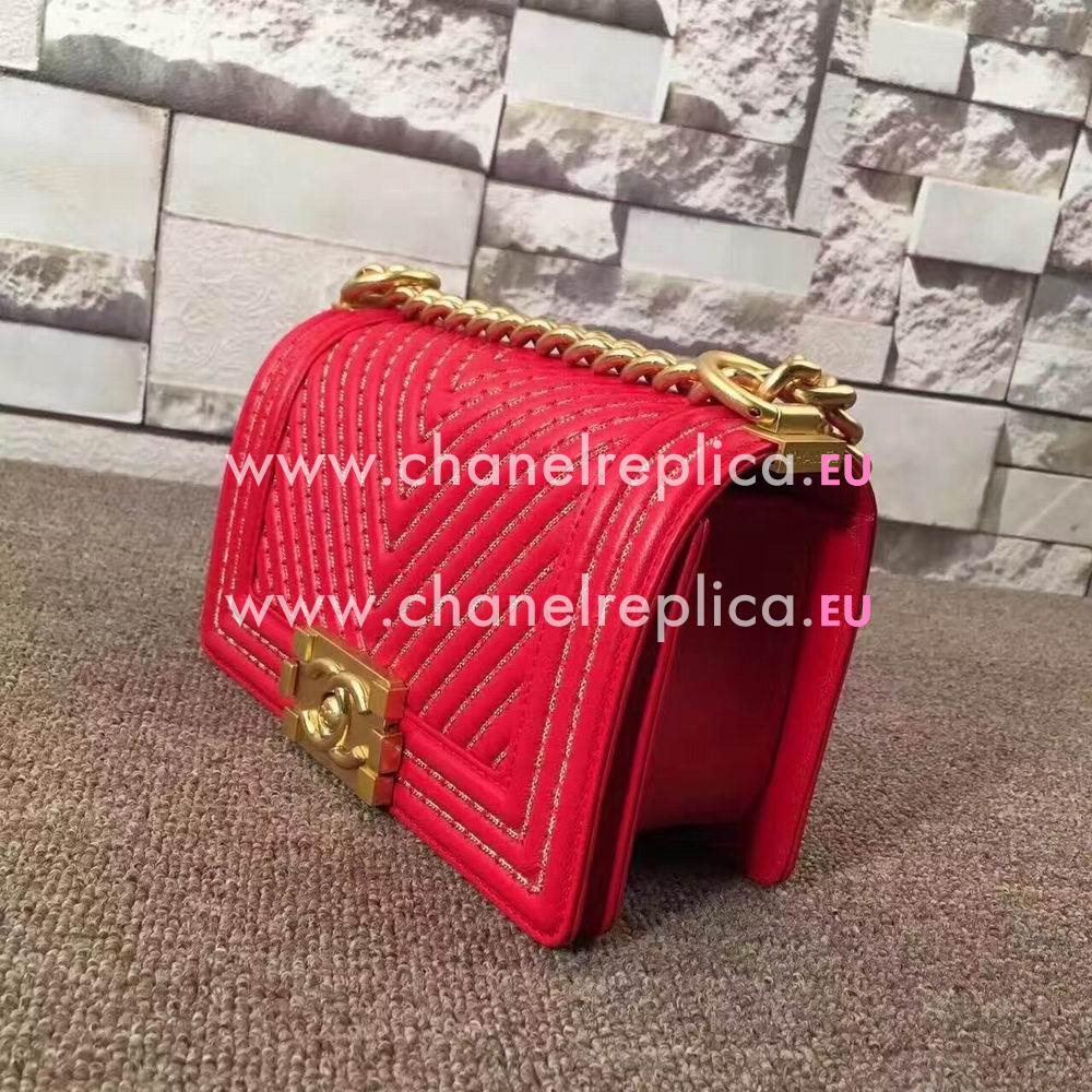 Chanel Classic Boy Lambskin Hand/Shoulder Bag Red C7031701