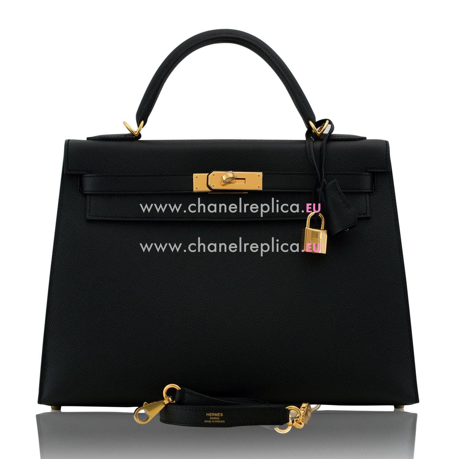 Hermes Kelly 32cm 89 Black Epsom Leather Gold Hardware Handbag HK1032EGO