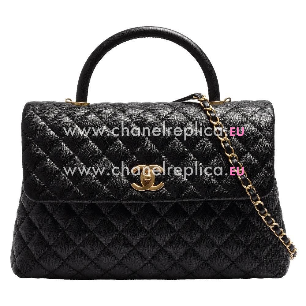 Chanel Coco Handle Caviar Leather Anti-Gold Handbag Black/Red A91992BLGD
