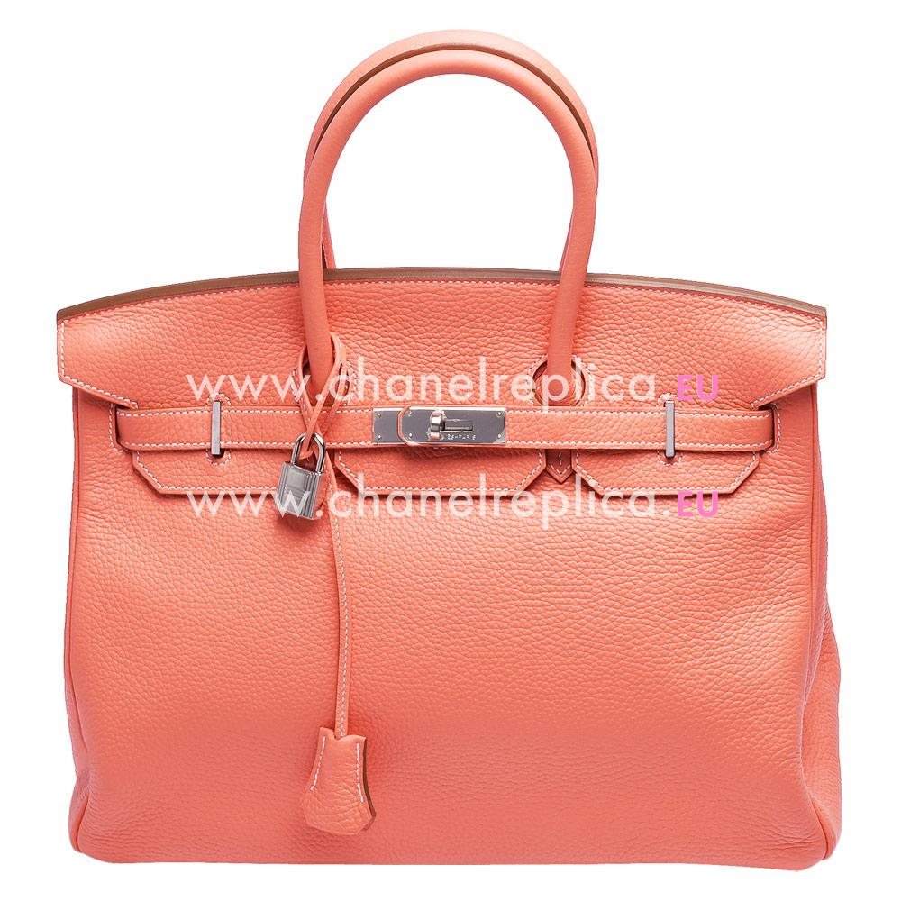 Hermes Birkin 35 Clemence Leather Palladium Peach Pink H1035MTF