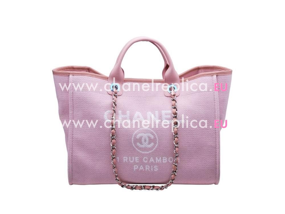 Chanel Pink Denim Canvas Silver Toile Shopping Bag A66941PI