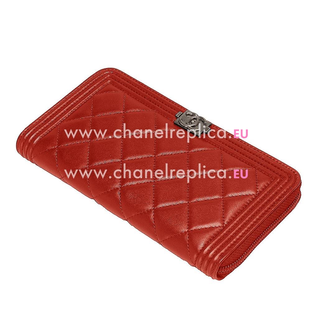 Chanel Lambskin Anti-silver Lock Boy Zipper Wallet Red C58549