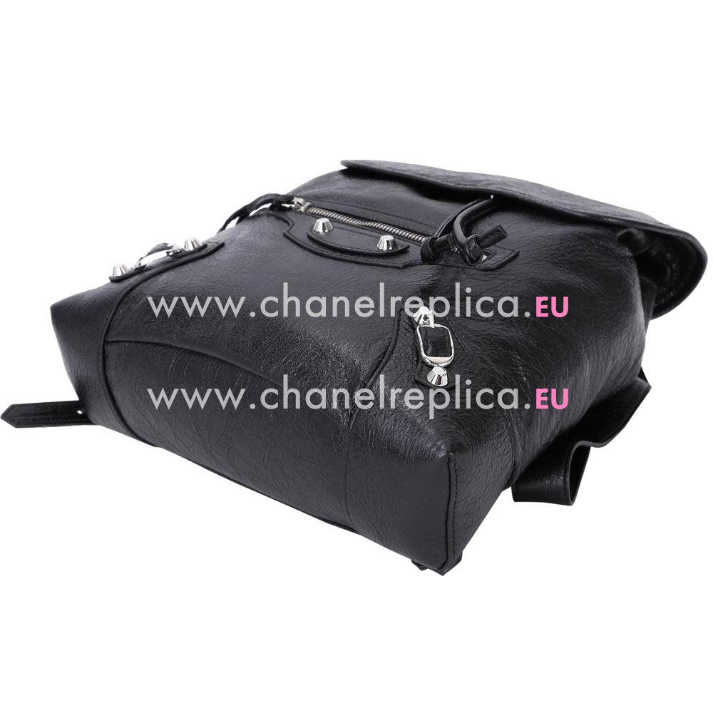 Balenciaga Goatskin Classic Silvery Buckle Backpack Black B5598291