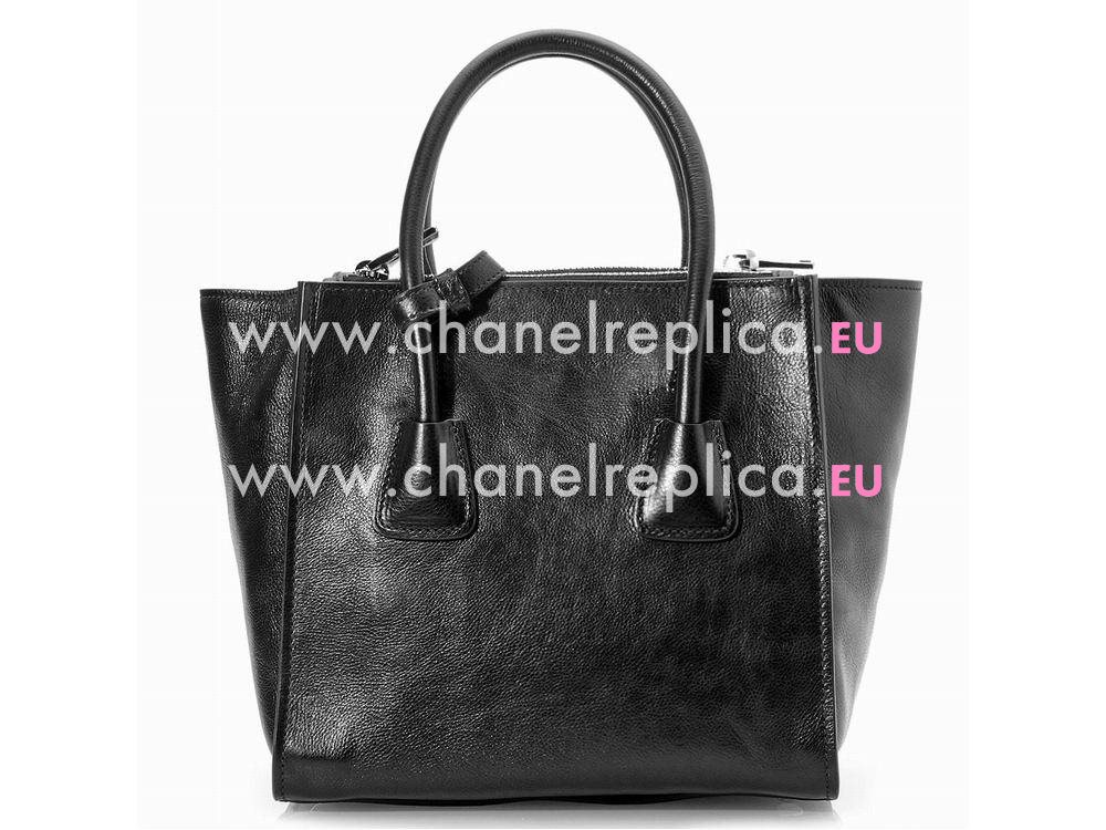 Prada Glace Shiny Calfskin Triangle Logo Bag In Black P141457