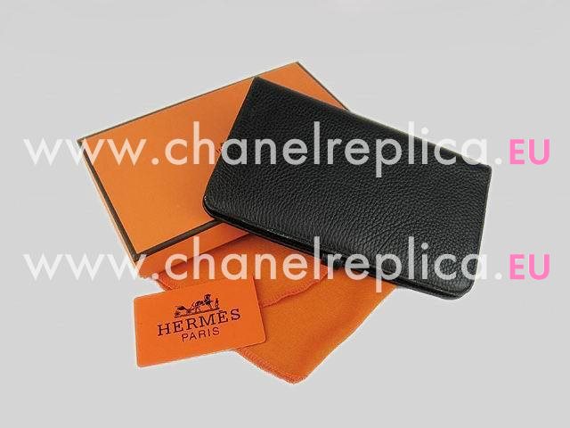 Hermes Dogon Clemence Leather Wallet Purse In Black HL001J