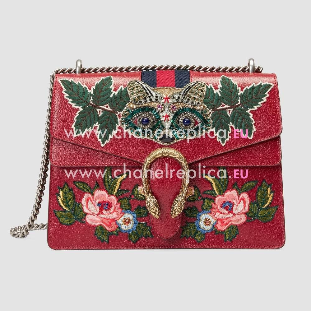 Gucci Dionysus embroidered leather shoulder bag Red 400235 CWICX 8441