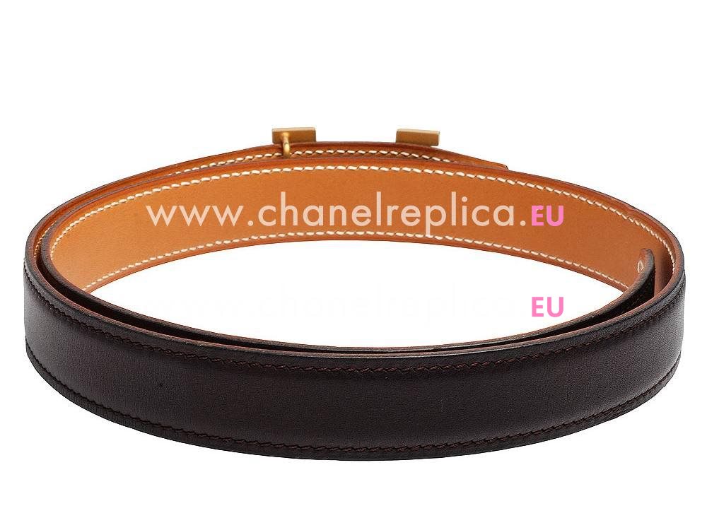 Hermes Gold H Buckle Coffee-Light Brown Calfskin Two-sided Belt H688315