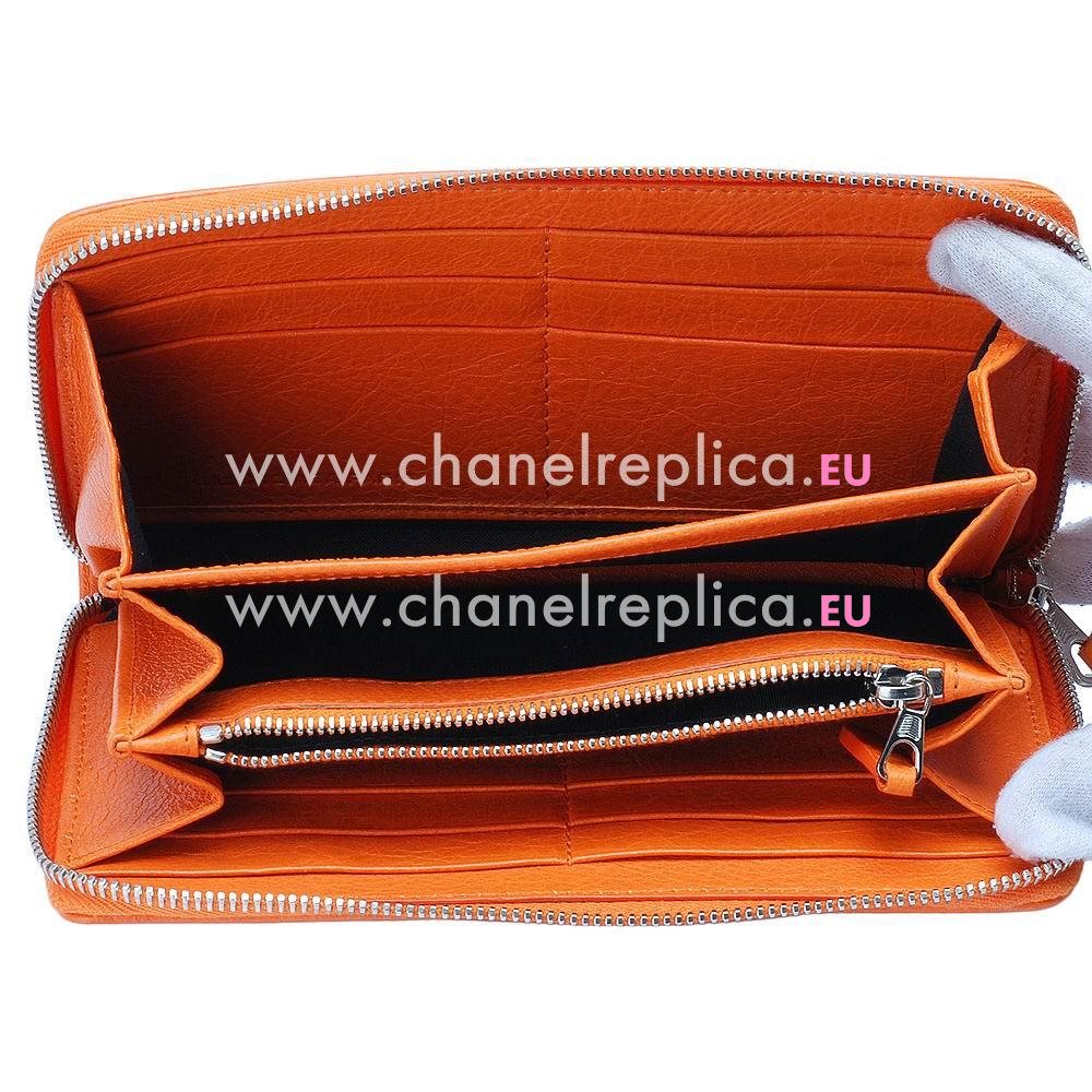 Balenciaga Money Lambskin Silvery Hardware Wallets Orange B2055145