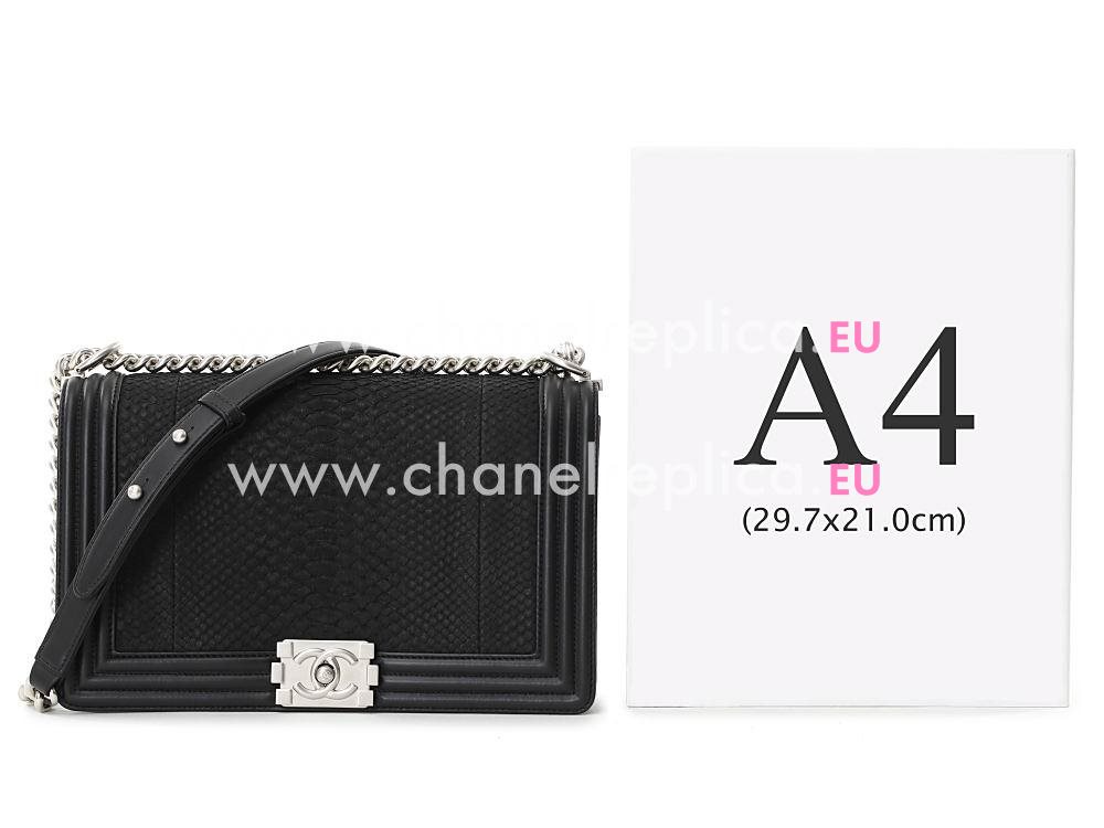 Chanel Real Python Skin 28cm Boy Bag Silver Chain Black A90420