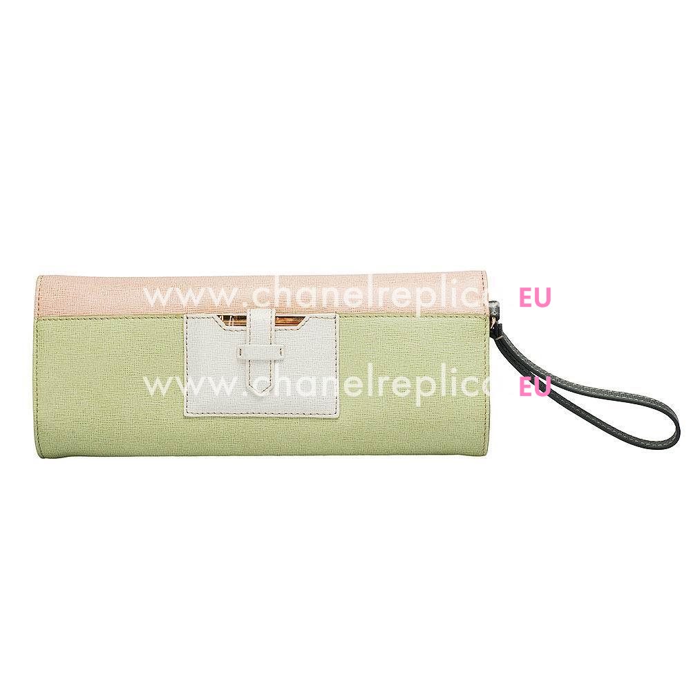 FENDI Classic Rush Pochette Cowhide Leather Handle Bag Pink/White/Green F5327250