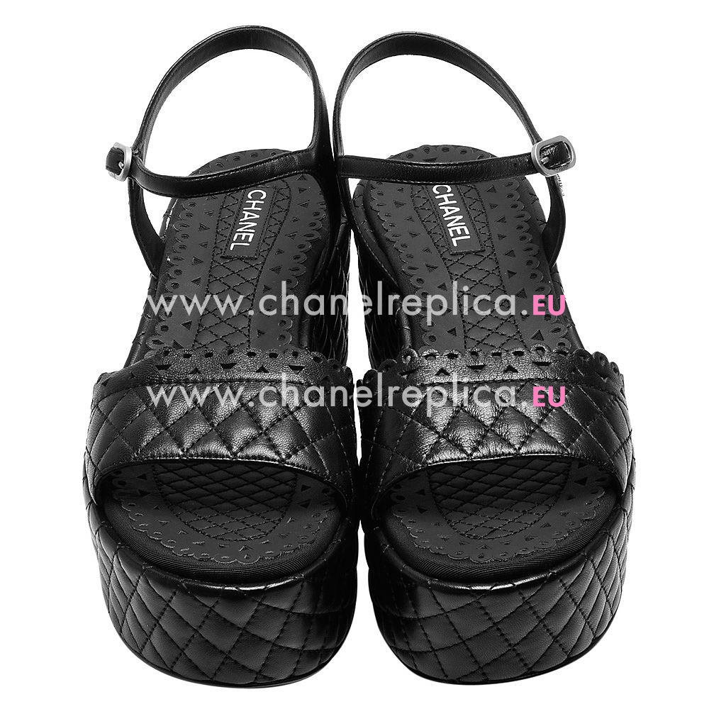 Chanel Classic CC Logo Sheepskin Diamond Pattern Sandals Black C7030104