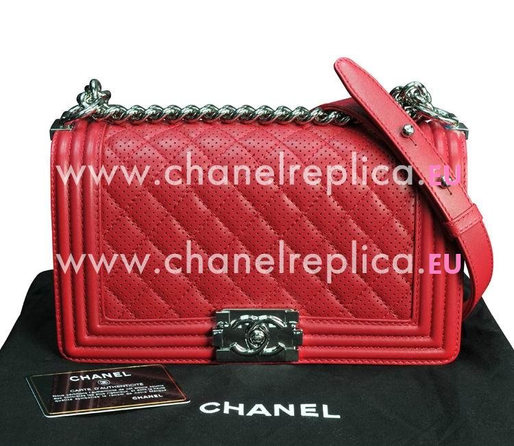 Chanel Dark Red Lambskin Silver Chain 25cm Boy Bag A90163RED