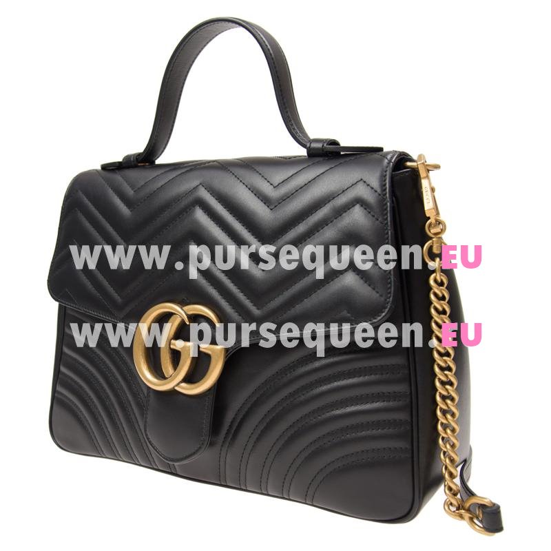 Gucci Black matelassé chevron Leathe GG Marmont medium Top Handle Bag 498109 DTDIT 1000