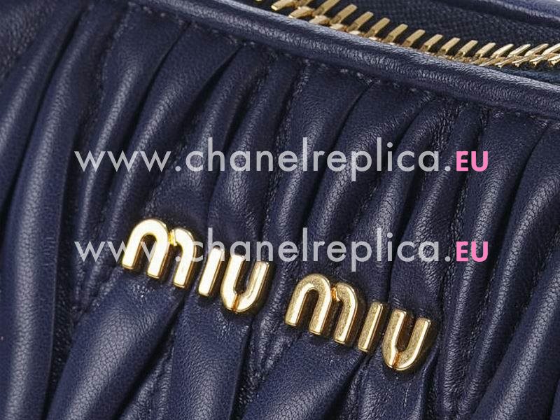 Miu Miu Matelasse Lux Nappa Leather Handbag Dark blue RN1016
