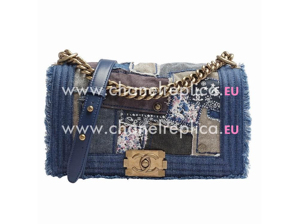 Chanel Boy Bag Patchwork Denim Flap Bag In Blue A92867-BLUE-GP