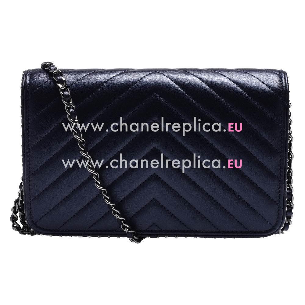 Chanel Lambskin V Silver Chain Woc Bag Blue AB015994