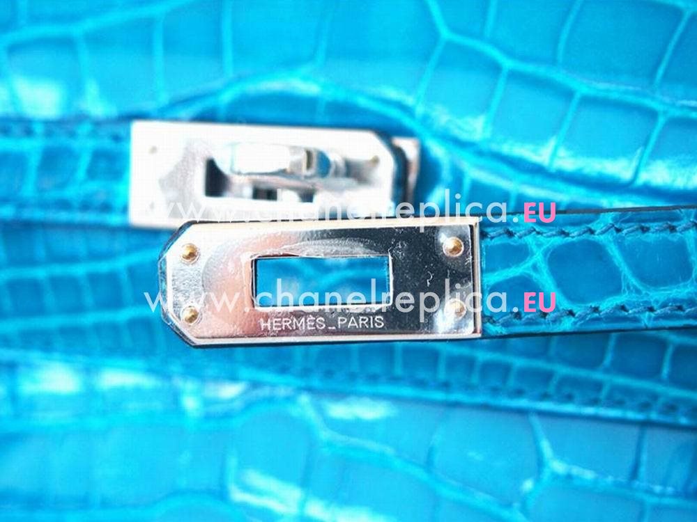 Hermes Kelly Mini Blue Izmir Alligator Pochette Palladium Hardware H8088BLU