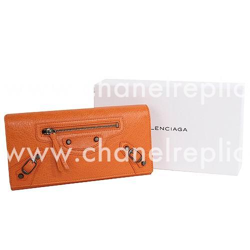 Balenciaga Giant Money Lambskin Aged Brass Hardware Wallets Orange B2055131