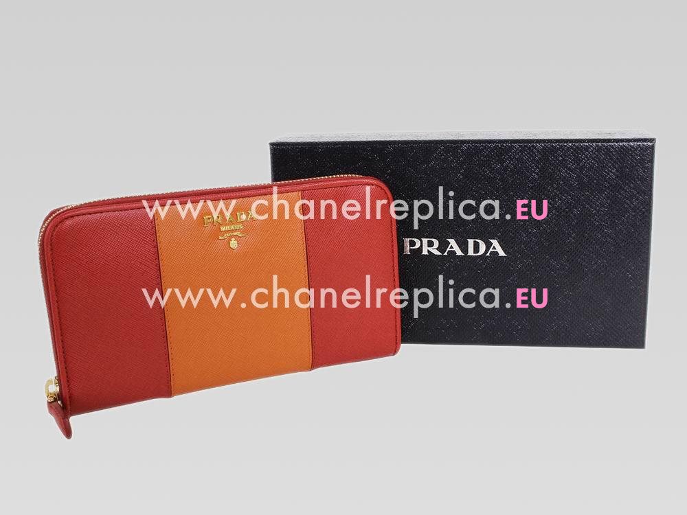 Prada Saffiano Lux Large Women Wallet Orange/Red P467412