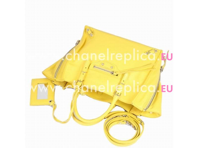 Balenciage Papier A4 Zip Calfskin Silvery hardware Mini Bag Mustard B370926