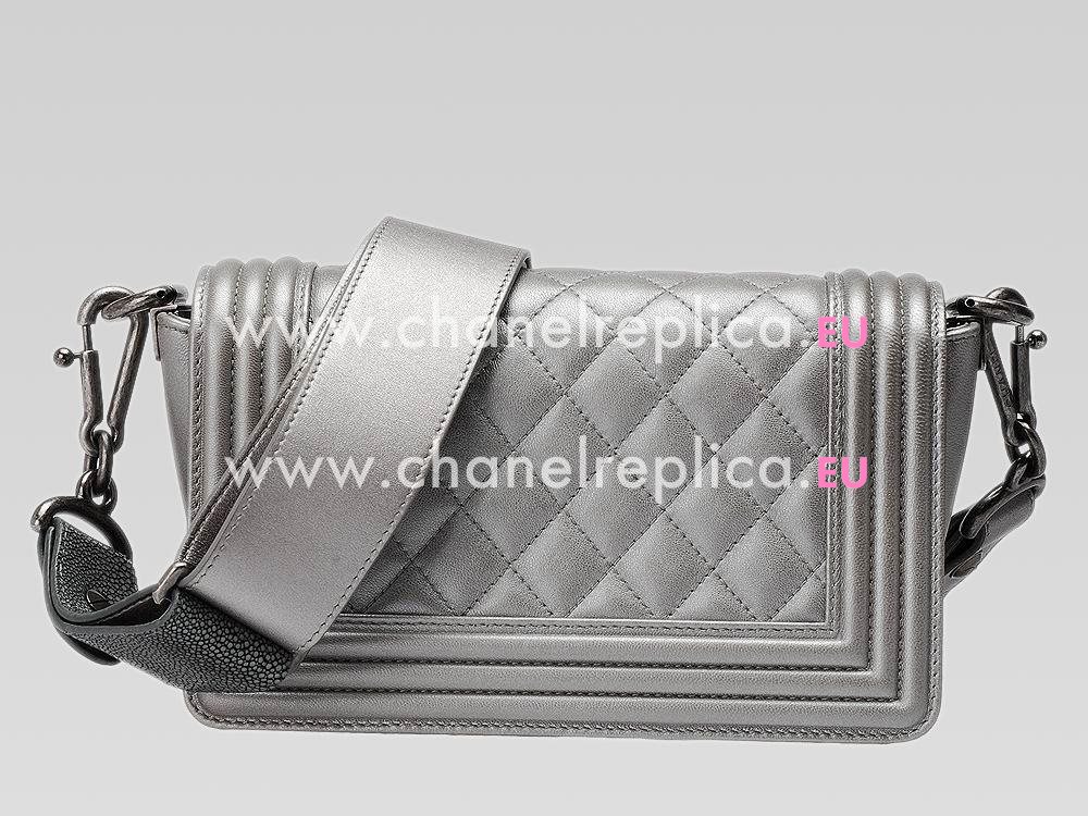 Chanel Boy Mini Lambskin Bag Antique-Silver Hardware Calx A481608