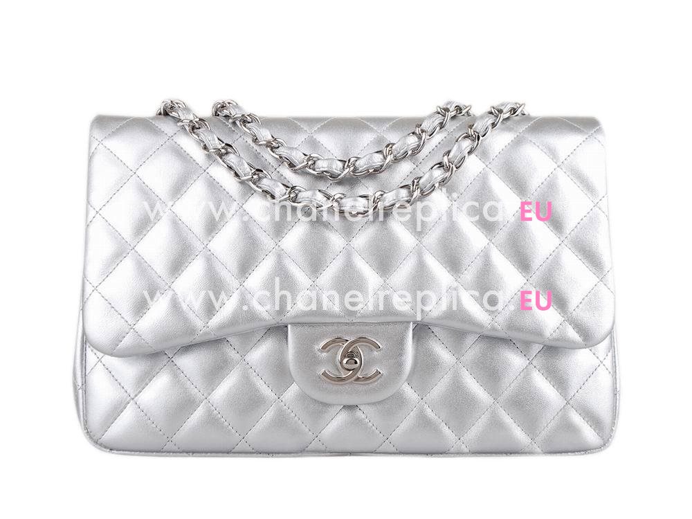 Chanel Lambskin Silver Chain Jumbo Coco Flap Bag Silvery A58600SRY