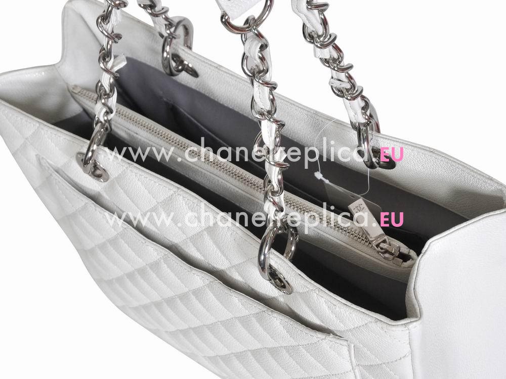 CHANEL Caviar Leather Grand Shopper Bag In White(Silver) A50995WS