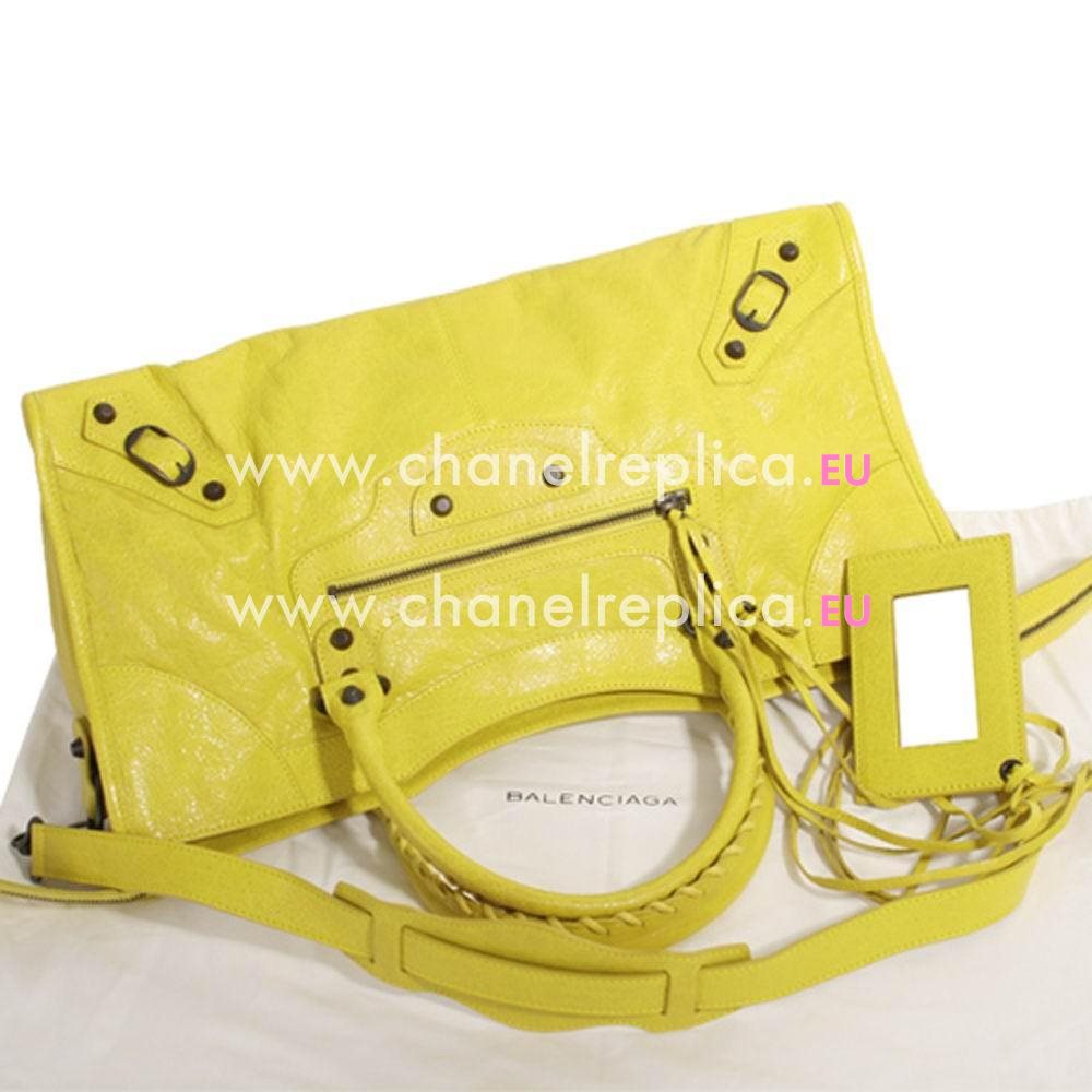 Balenciage Part Time Calfskin Aged Brass hardware Bag Lemon Yellow B2055089