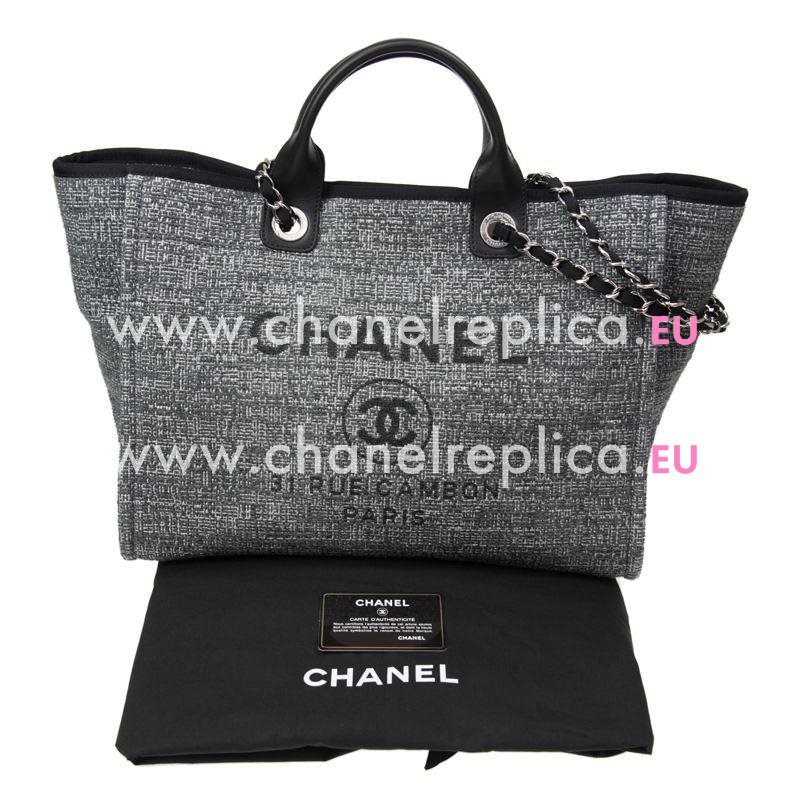 Chanel Deauville Double CC LOGO Denim Canvas Calfskin Silver Chain Bag A66941DGREY