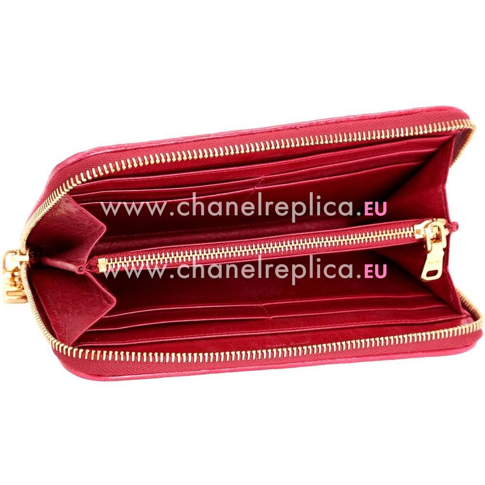 Miu Miu Matelasse Lux Wrinkle Calfskin Zipper Wallet In Red M7042606