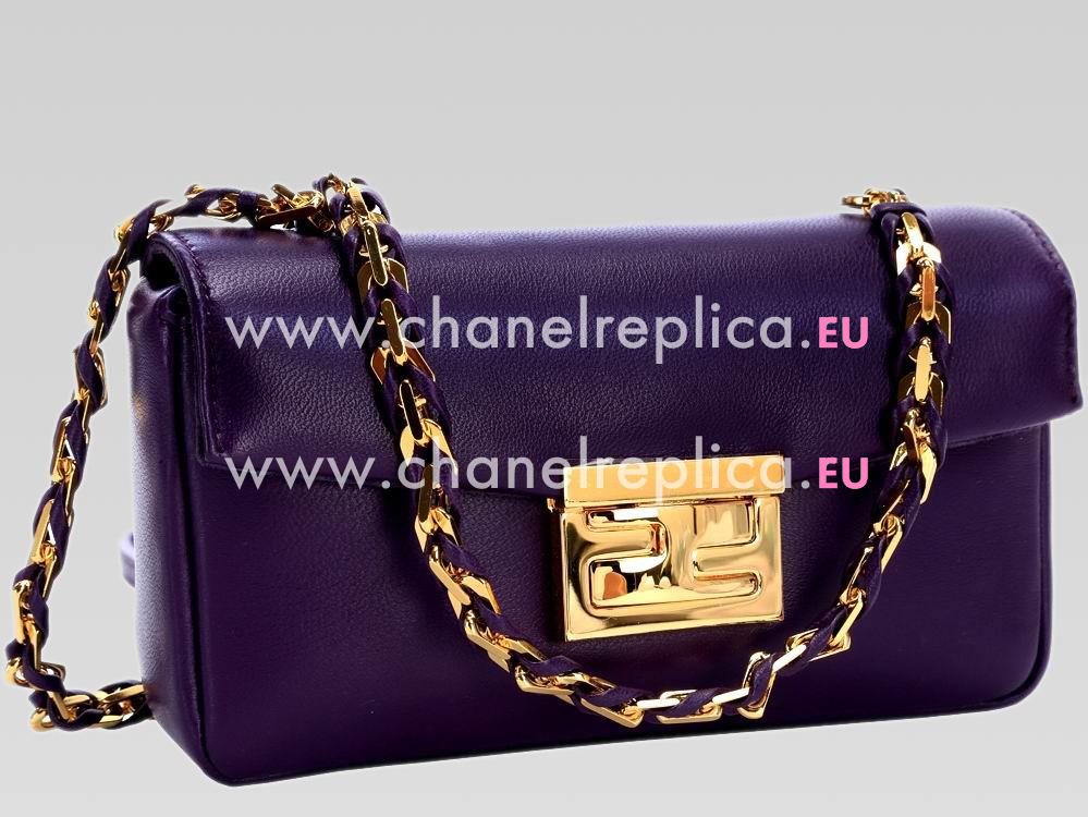 FENDI Baguette Lambskin Mini Chain Dinner Bag Purple F472739