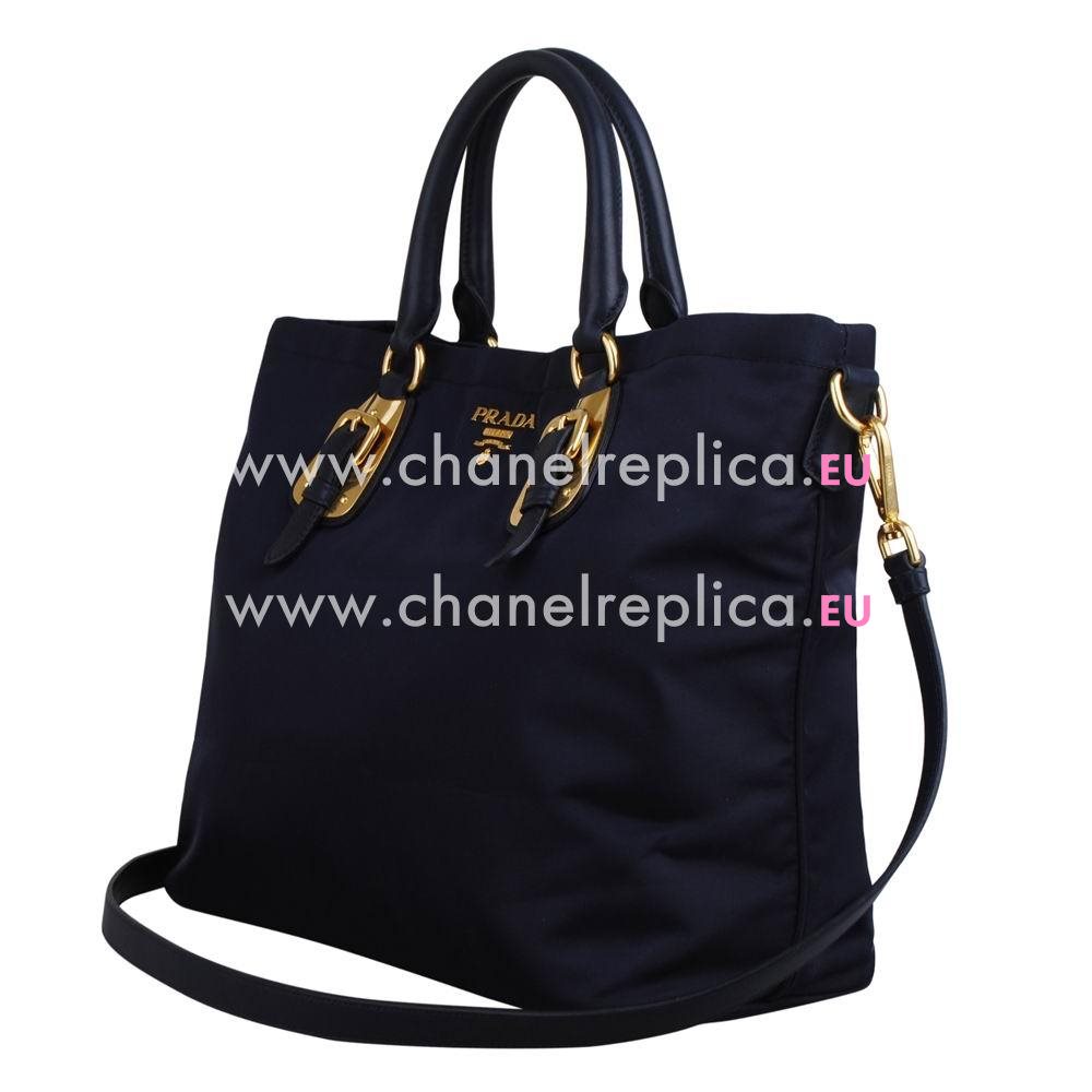 Prada Soft Calf Ask Classic Triangle Logo Calfskin Handle/Shoulder Bag Deep Blue PR597318