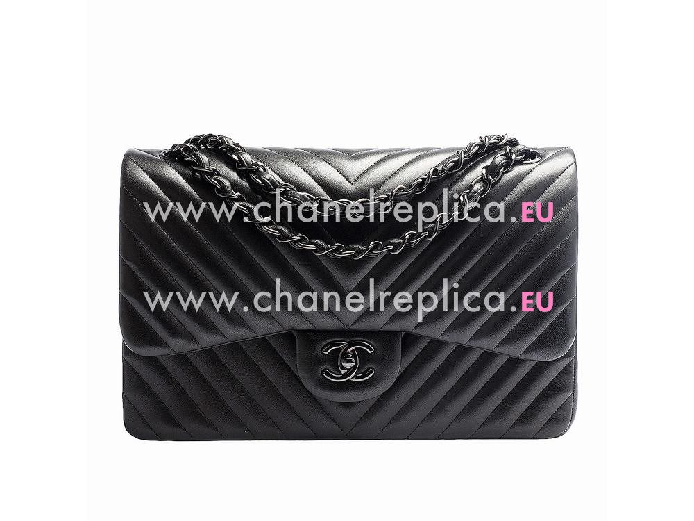 Chanel Calfskin Chevron Boy Shopping Bag In Black A599359