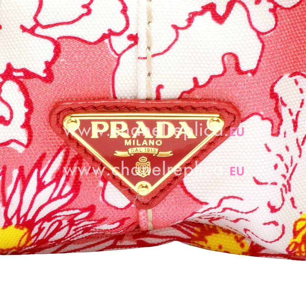 Prada Canapa Stampata Triangle Logo Canvas Medium Size Bag Red PR827E37