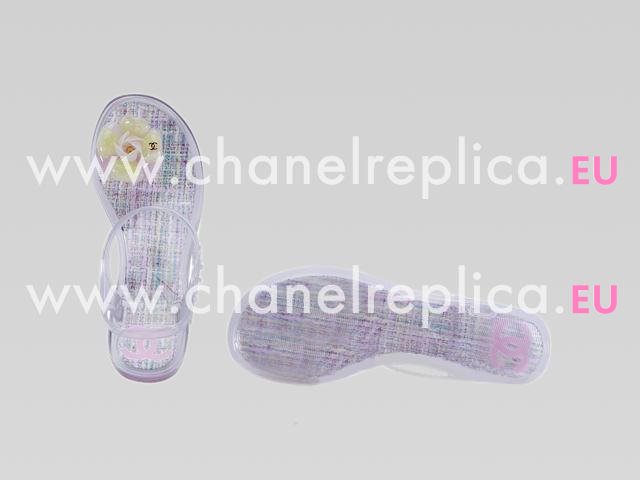 2013 Chanel CC Iridescent/White Camellia Strappy Sandals A42027