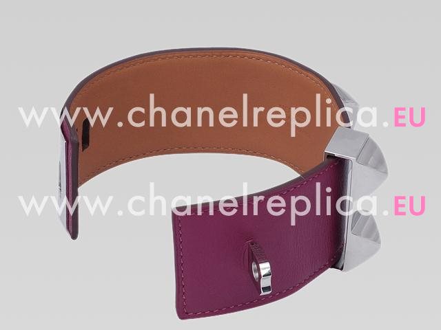 Hermes Goat Skin Collier De Chien Rivets of Metal Bracelet Purple&Silver HE08522