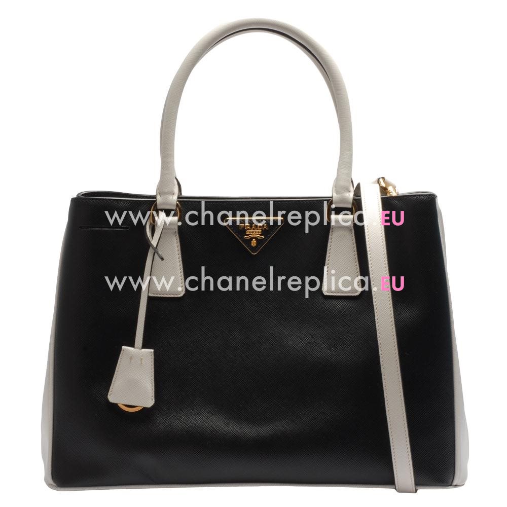 Prada Saffiano Cuir Small Double Tote Bag Black/White PR429C38
