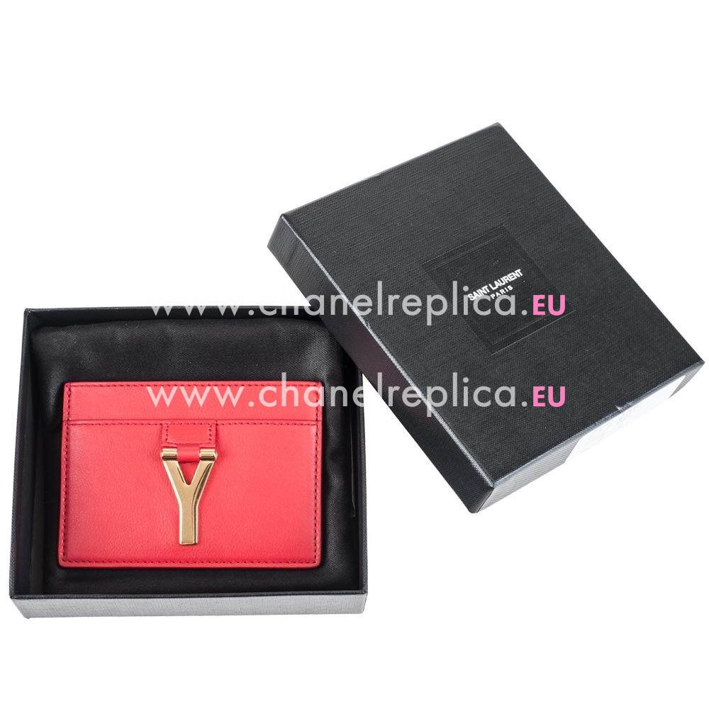 YSL Saint Laurent Paris Caviar Calfskin Y Cardcase In Red YSL5145579