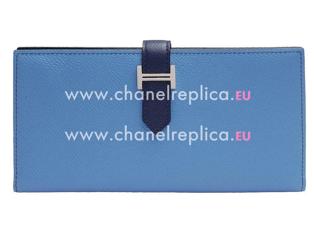 Hermes Beant Epsom Leather Long Wallet Silvery Hardware Blue/sky Blue H53445