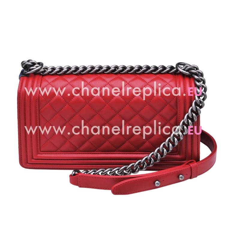 Chanel Red Lambskin Anti-silver Chain Medium Boy Handbag A67086LRD