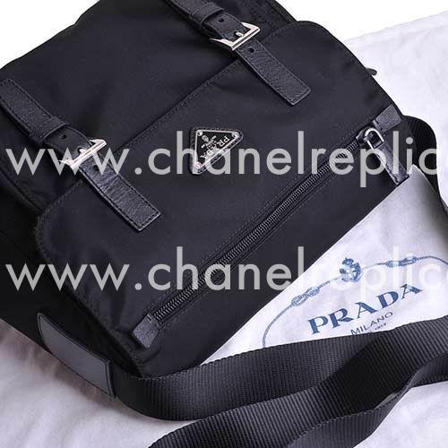 Prada Teaauto Pattina Classic Triangle Logo Nylon Shoulder Bag Black PR5046277