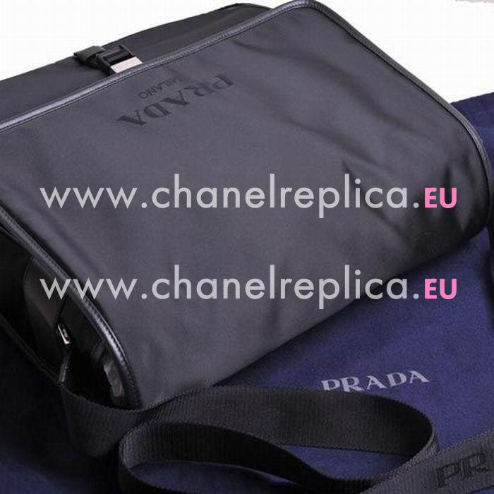 Prada Classic Triangle Logo Nylon Message Bag Black P7021601